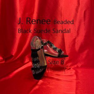 J.Renee Beaded Black Suede Sandal Size 8